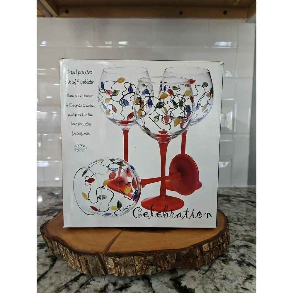 Celebration Goblets Set of 4 Home Essentials & Beyond Hand Painted Christmas Art